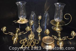 Baldwin Brass Candle Holder with Globe- Brass Wall Sconces- Brass Candle Pedestal- X-Large Brass Chamber Stick with Globe- Brass Trivet